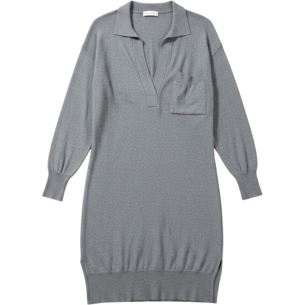 By Together Gray Cotton Cashmere Blend V-Neck Collared Sweater Dress Small L4920